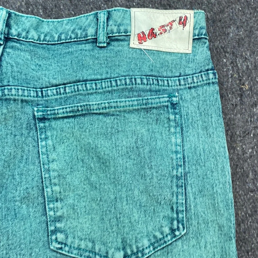 Nasty Jeans Sz 38 Mens Teal Green Grunge Skater Acid Wash Tapered High Rise